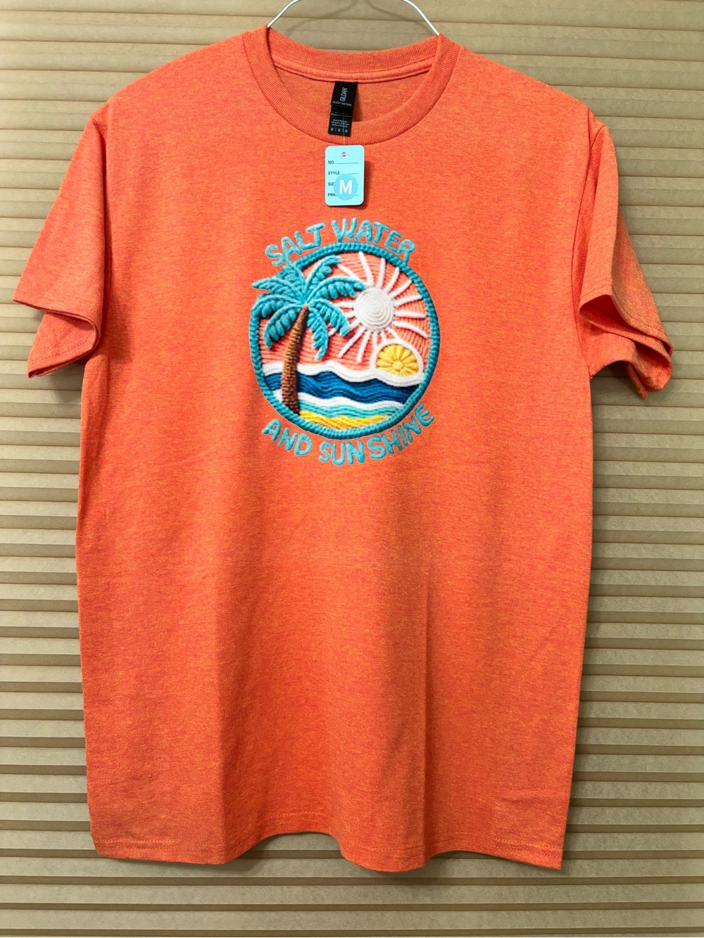 SPECIAL NEW Salt Water and Sunshine" Embroidered Orange Tee size Medium